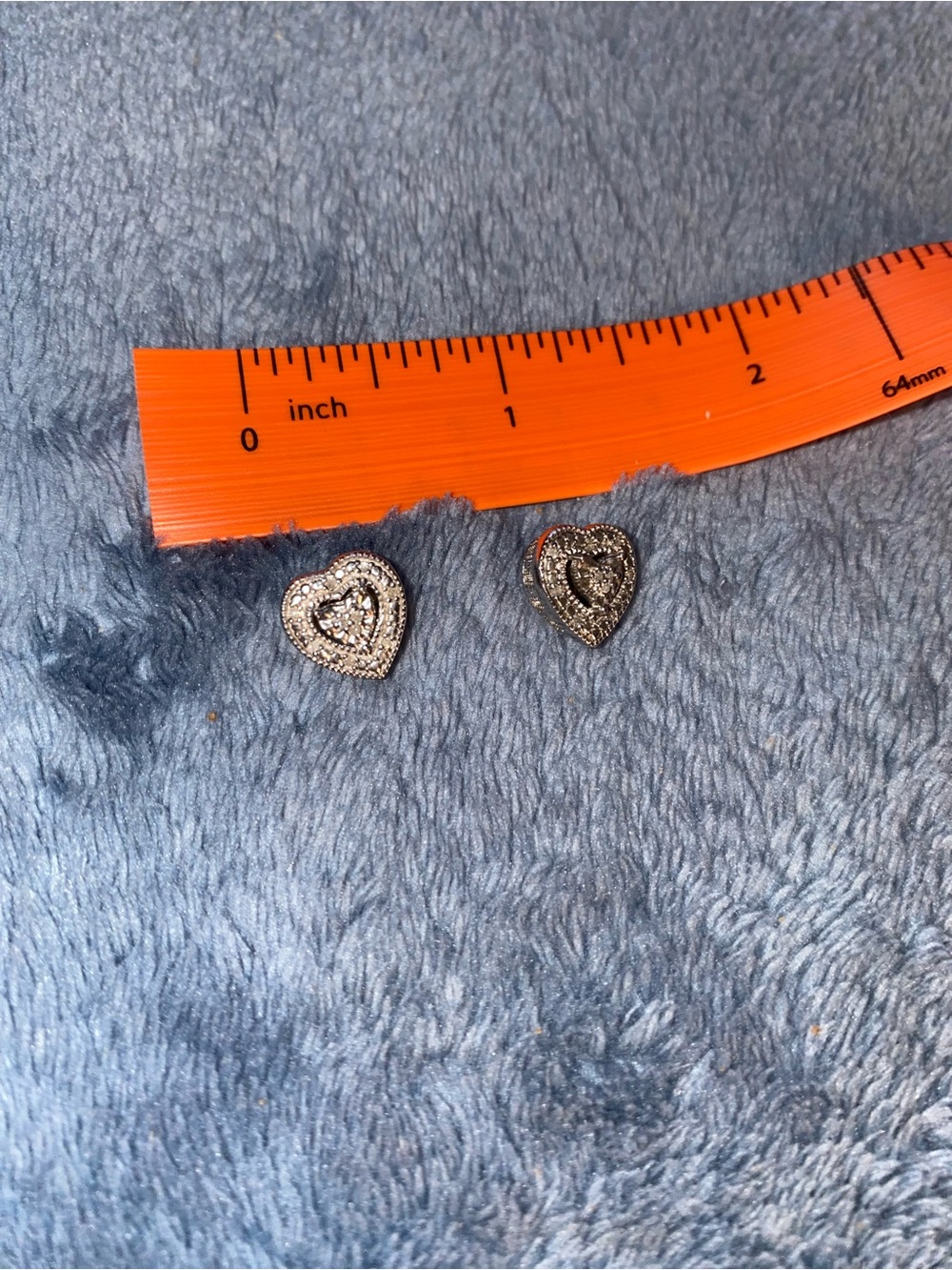 Sterling Silver 925 Heart Stud Earrings with Real Diamond Chip Accents - Silver - Picture 5 of 5